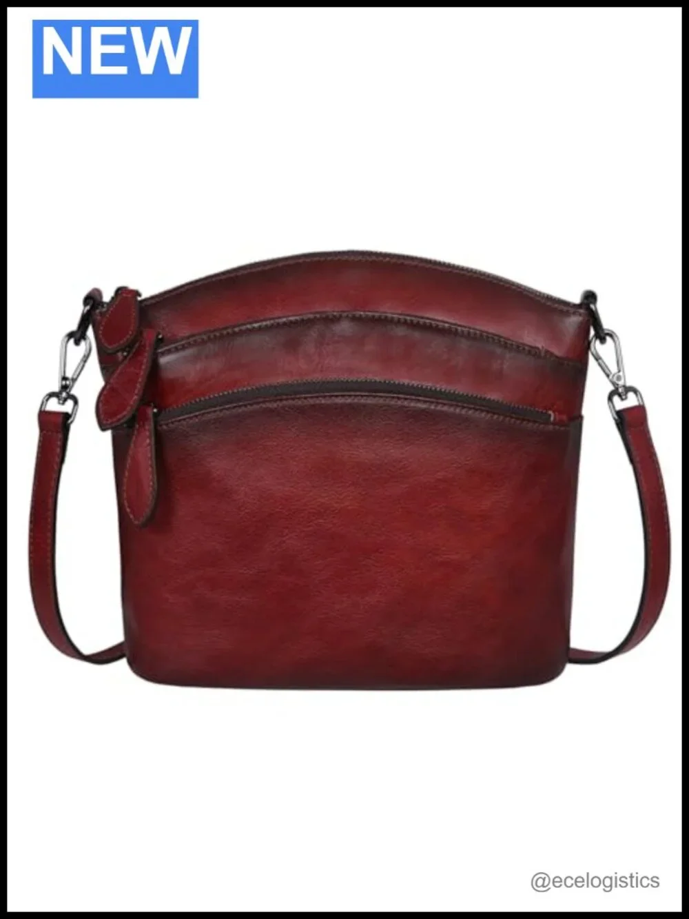 Vintage Crossbody Bag w/ Top Zippers Adjustable Strap